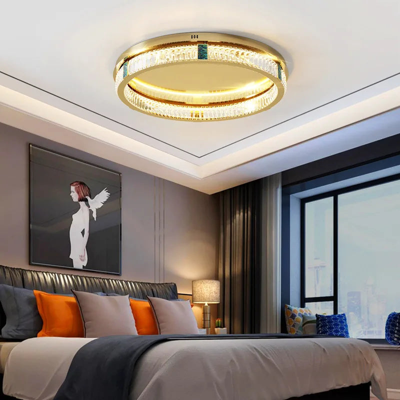 lustre moderne en cristal rond à trois couches led - vue 5 sur 15