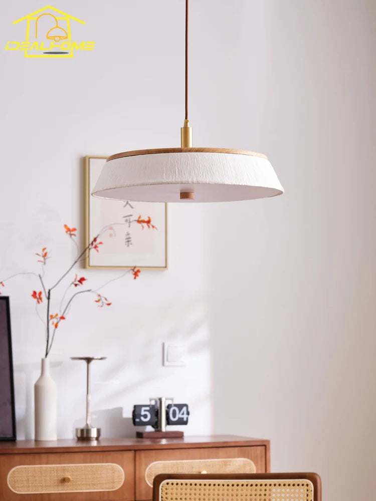 suspension en papier de riz japonais wabi-sabi en bois massif éclairage intérieur - vue 4 sur 9