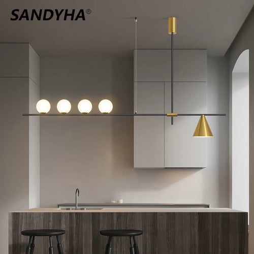 lustre nordique minimaliste à led avec boules de verre