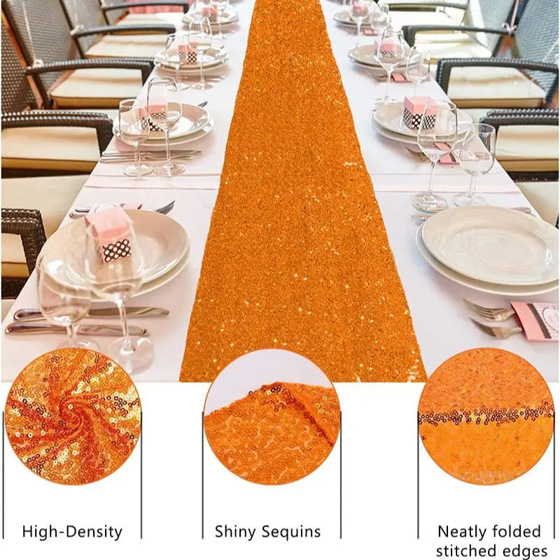 Chemin de table orange à paillettes décoration fête - vue 7 sur 7
