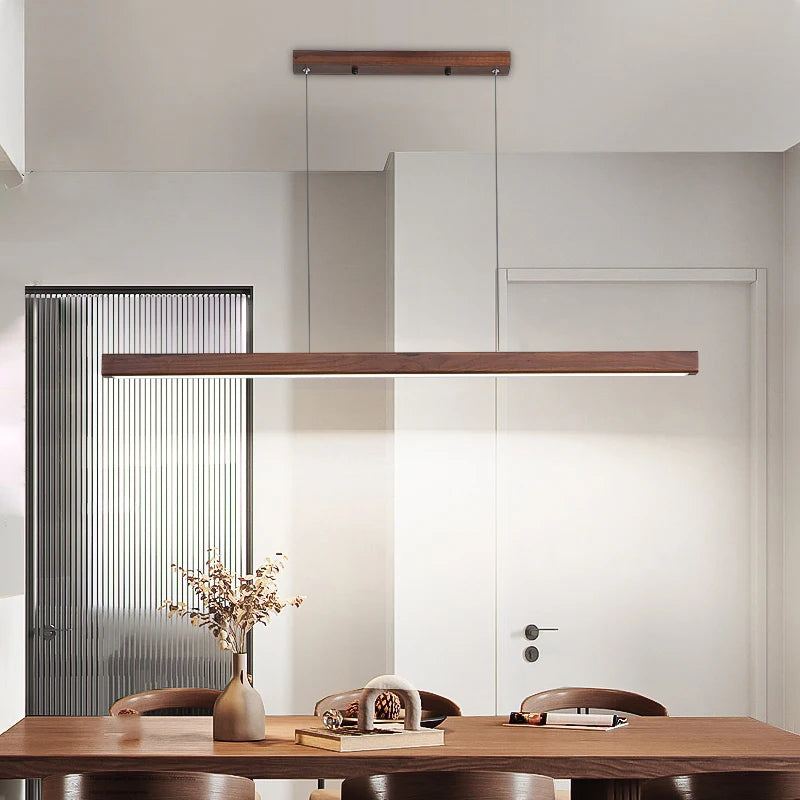 suspension moderne à led en bois avec télécommande pour éclairage intérieur - vue 4 sur 8