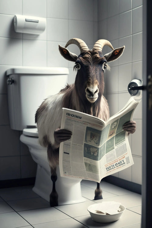 décoration murale humoristique animaux sur toilettes avec journal