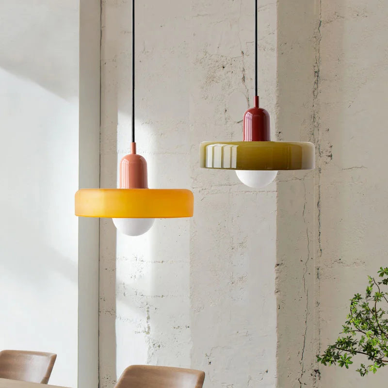 lustre moderne suspendu en verre coloré pour intérieur