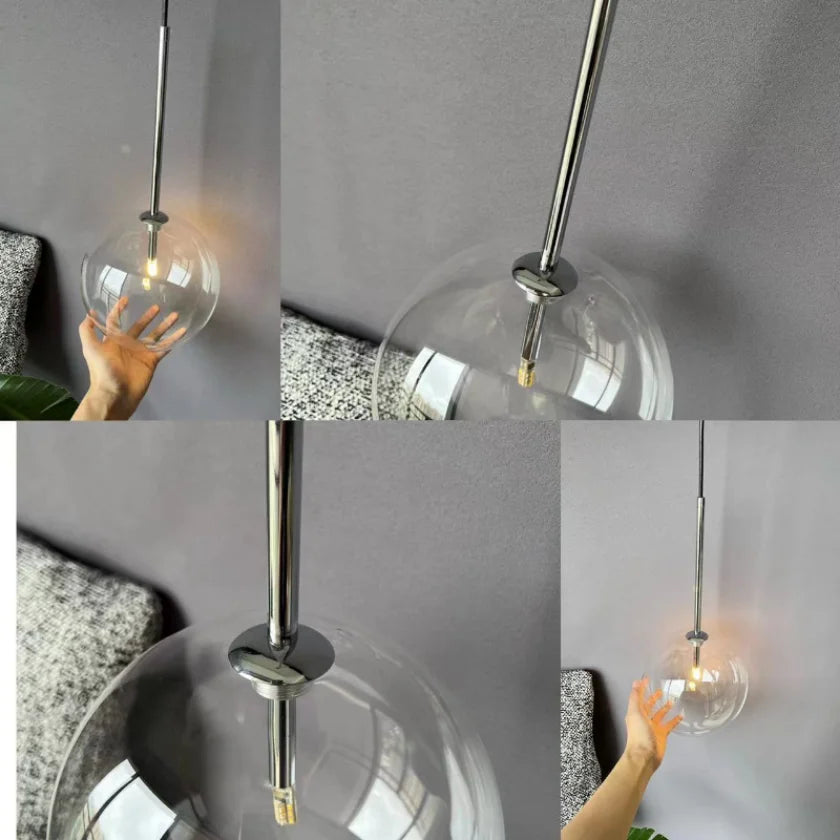 Boule de verre suspension LED éclairage cuisine salle à manger Restaurant lampe suspendue chambre chevet plafond lustre hôtel décoration - vue 5 sur 7