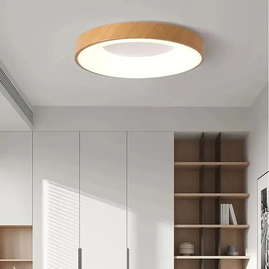plafonnier led macaron moderne circulaire grain de bois réglable - vue 4 sur 14