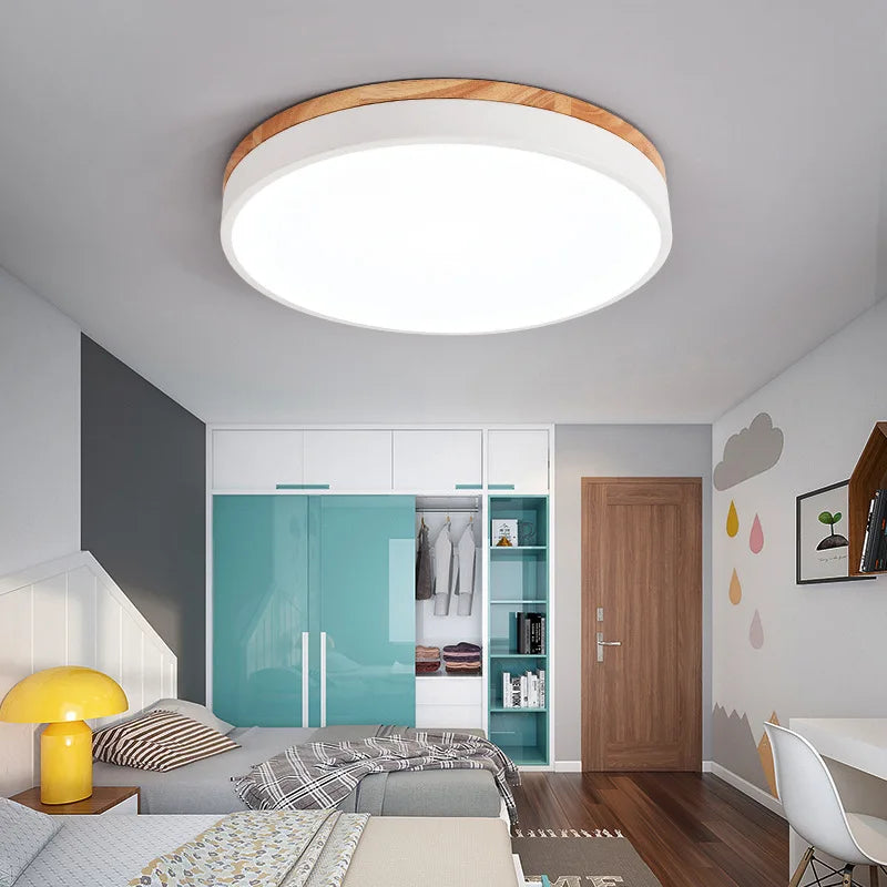 Rond 7 couleurs nordique LED plafonniers pour salon chambre plafonniers en bois 3 lumières couleur réglable couloir balcon - vue 11 sur 27