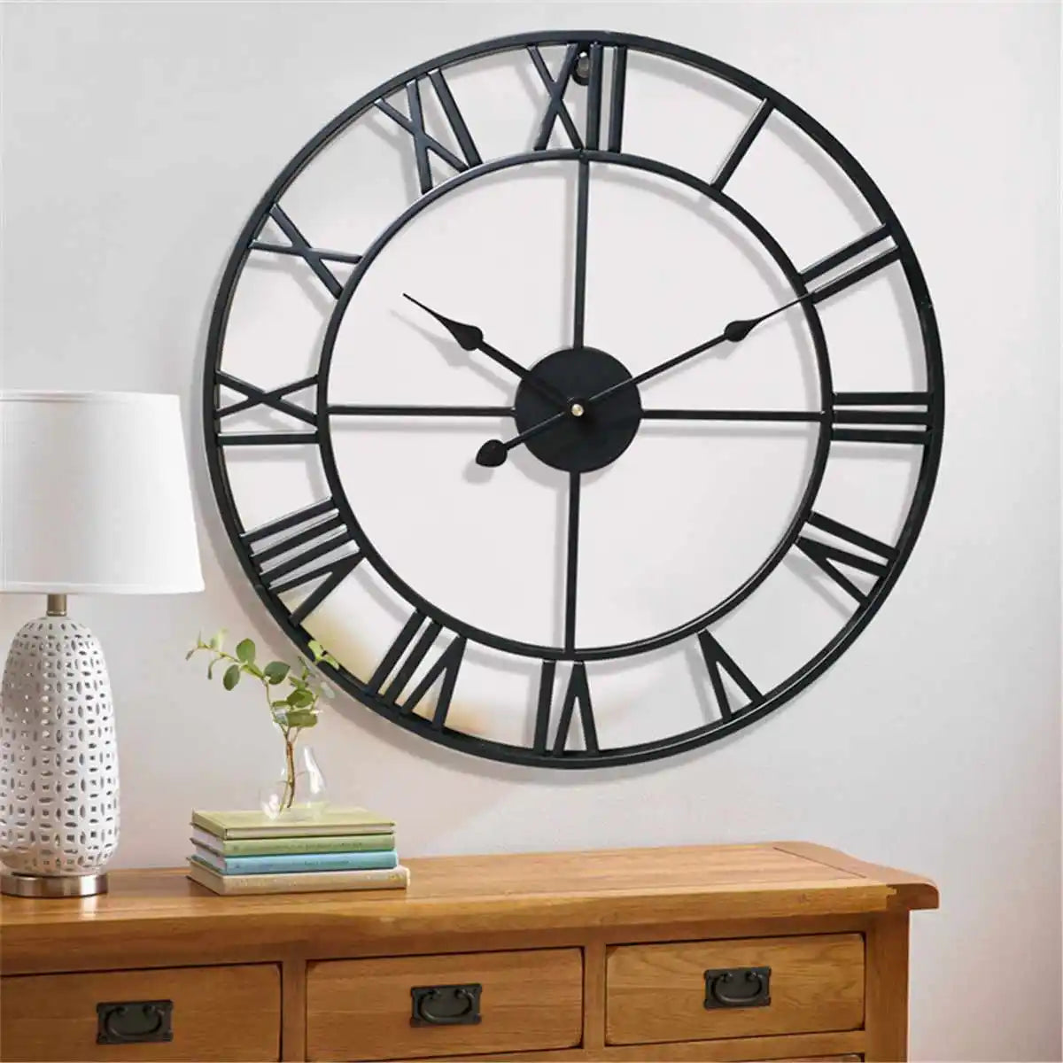 horloge murale moderne rétro en métal avec chiffres romains silencieuse - vue 6 sur 8