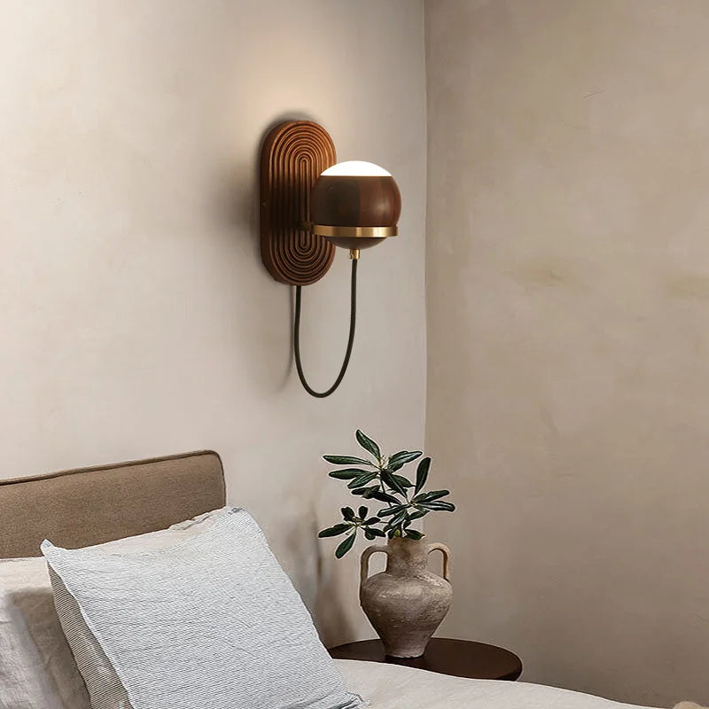 applique murale chinoise noyer noir boule lumineuse luxe bois massif nouvelle collection - vue 5 sur 6