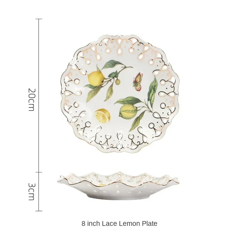 Assiette céramique motif citron style europeen cuisine