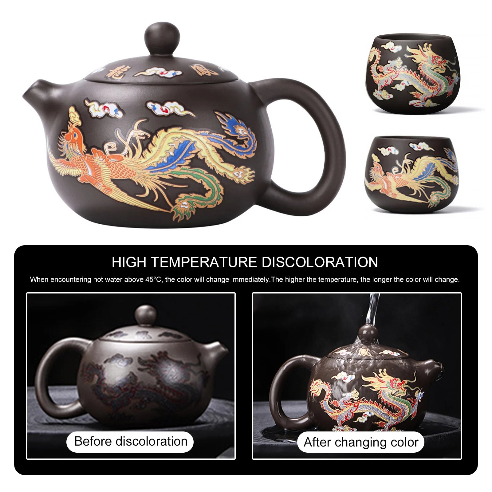 theiere argile dragons phenix gongfu artisanale changeante - vue 6 sur 7