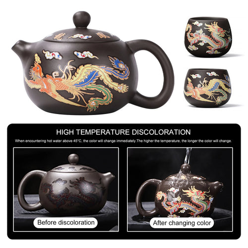 theiere argile dragons phenix gongfu artisanale changeante