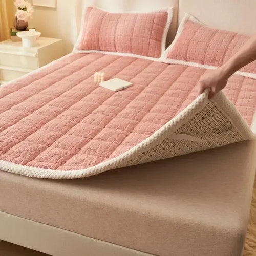 surmatelas en velours épais et chaud pliable antidérapant pour lit