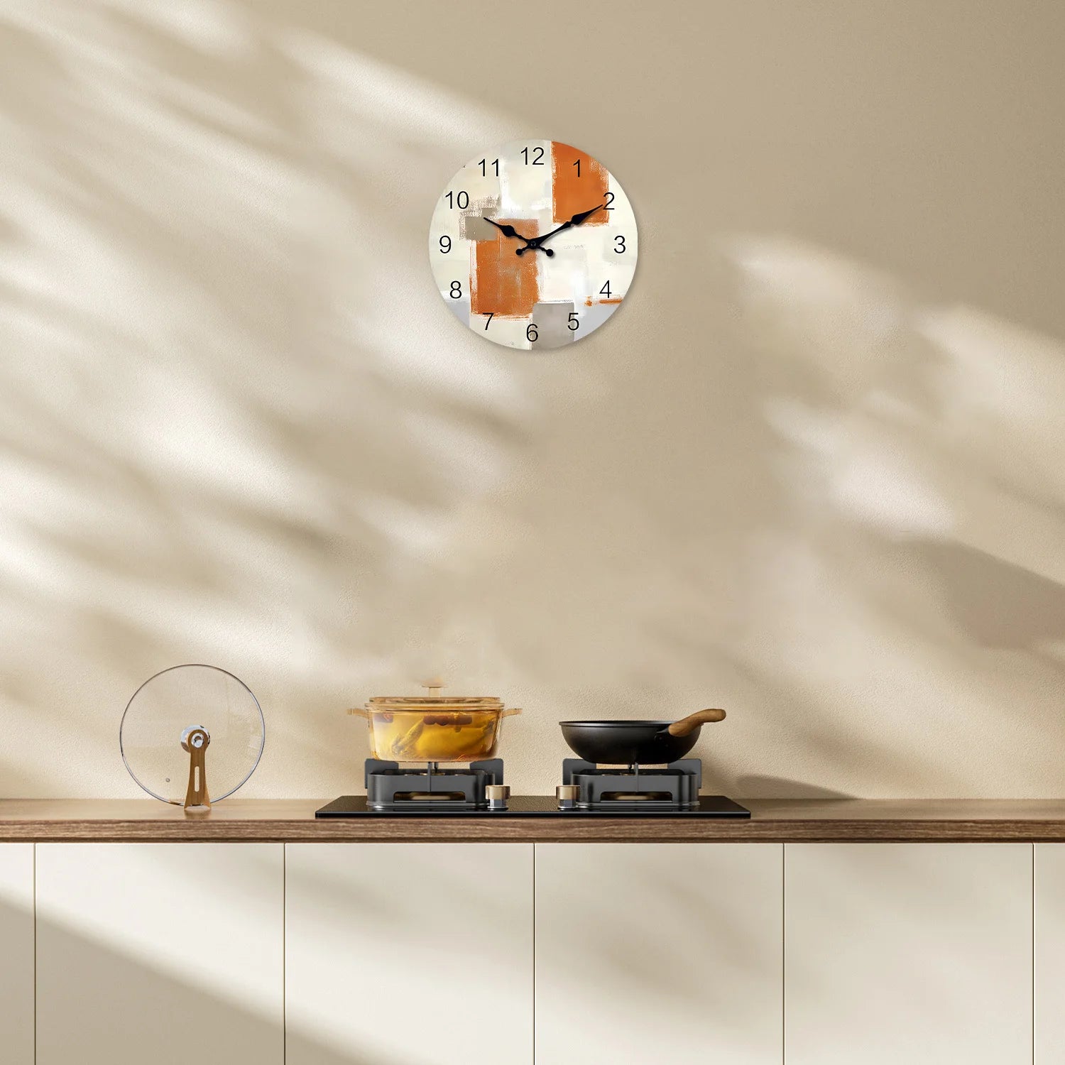 horloge murale moderne en bois motif abstrait silencieuse décorative - vue 3 sur 7