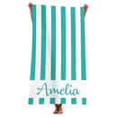 Serviette de plage rayée personnalisée microfibre prénom géométrique