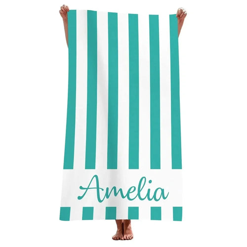 Serviette de plage personnalisée rayures géométriques microfibre absorbante