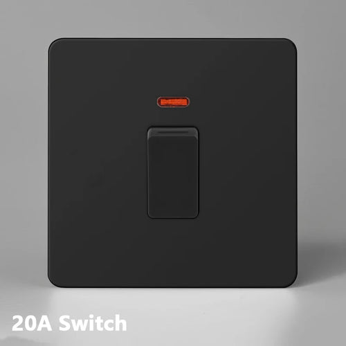Interrupteur simple 1 voie avec LED 20A en acier noir mat bords arrondis