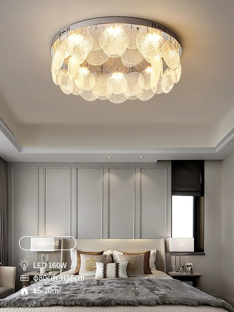 plafonnier led luxe rond en verre argent moderne - vue 5 sur 10