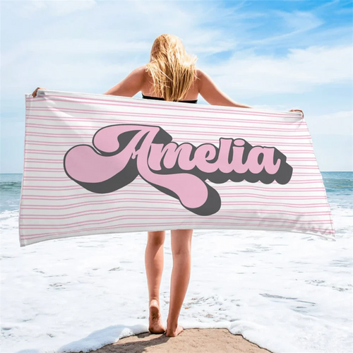 serviette de plage personnalisée rayures style rétro hippie