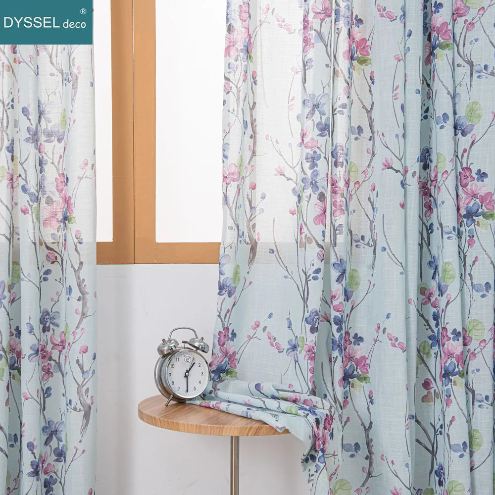 Rideau léger motif floral style européen salon chambre