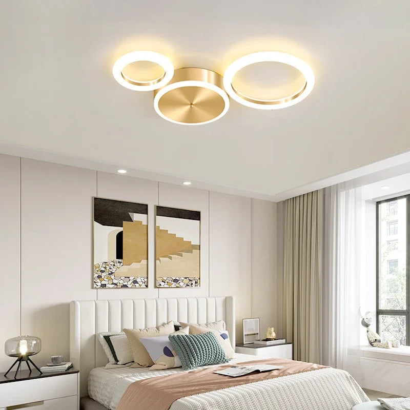 Plafond moderne à LEDs lustre en aluminium Simple plafonnier pour salon chambre salle à manger cercle anneaux plafonnier doré - vue 4 sur 12
