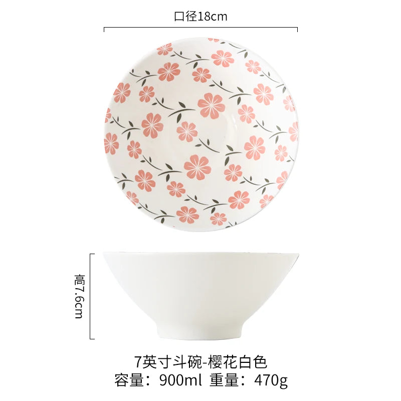 Bol ramen japonais ceramique motifs floraux 1 2l