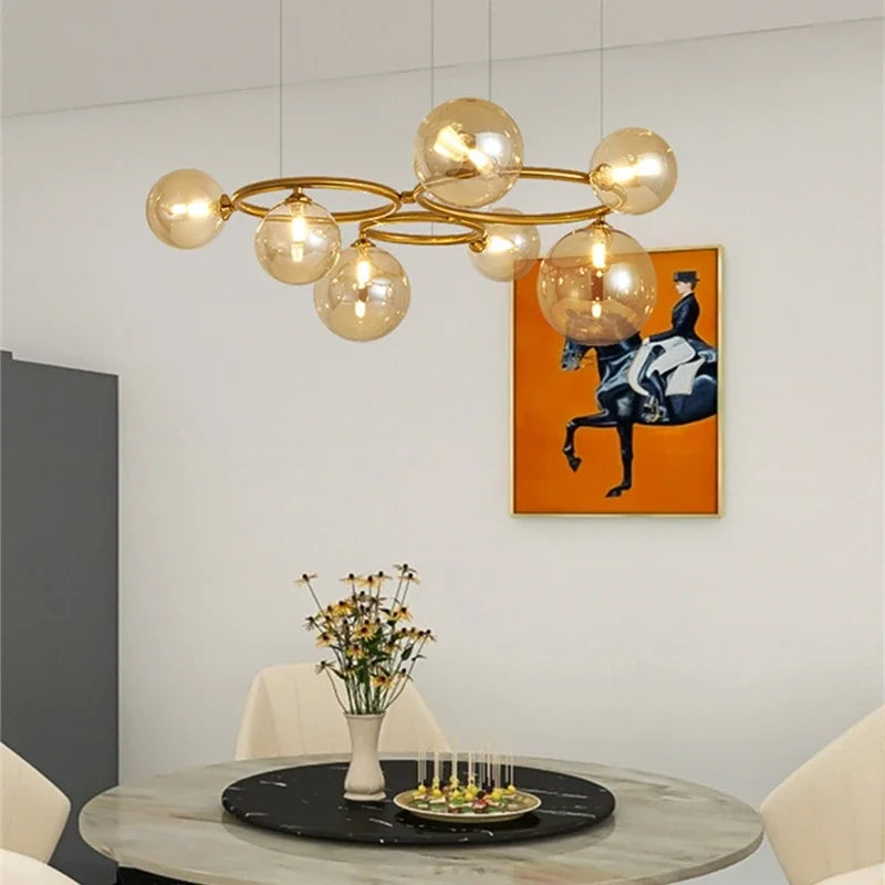 lustre nordique en verre fumé et doré pour intérieur moderne - vue 4 sur 12