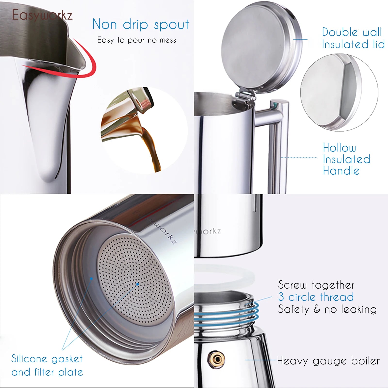 Cafetière italienne easyworkz diego inox induction compacte - vue 6 sur 7
