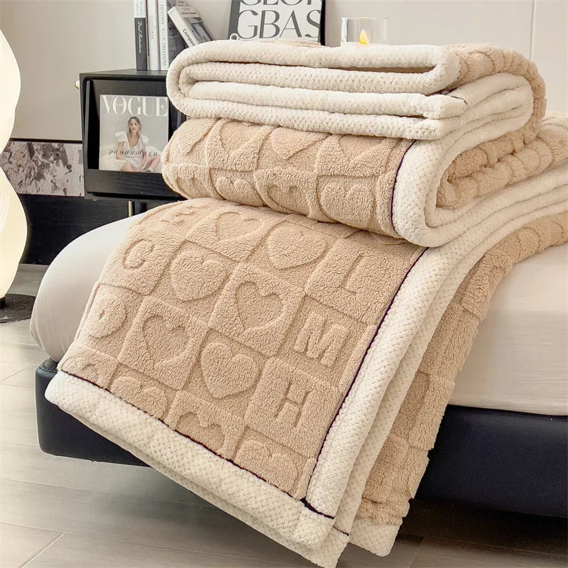 Plaid hiver polaire épais motif coeurs canapé lit - vue 4 sur 6