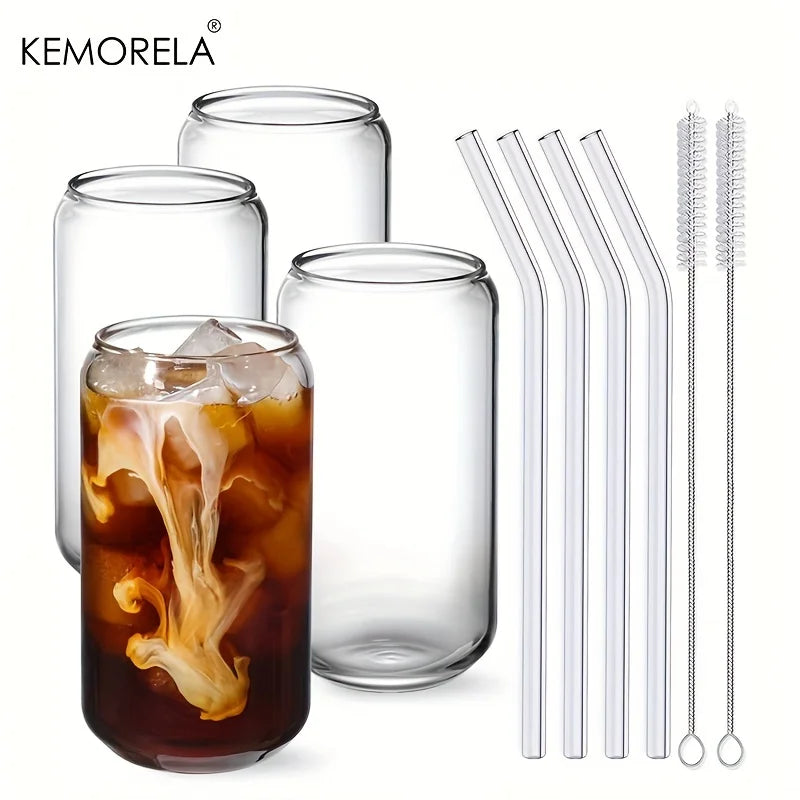 Ensemble 4 verres canette pailles verre goupillons