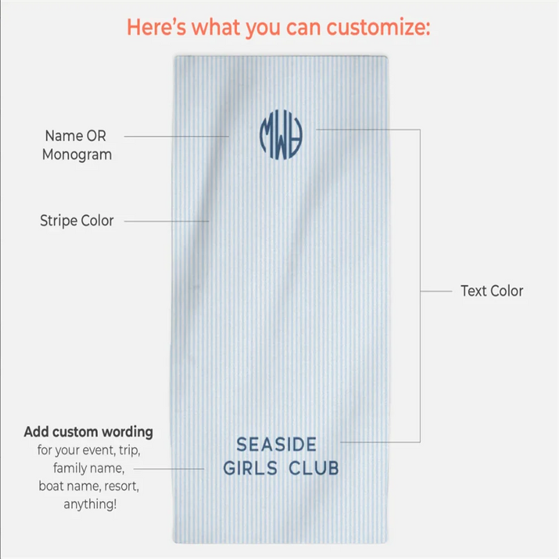 serviette de plage personnalisee monogramme rayures style preppy