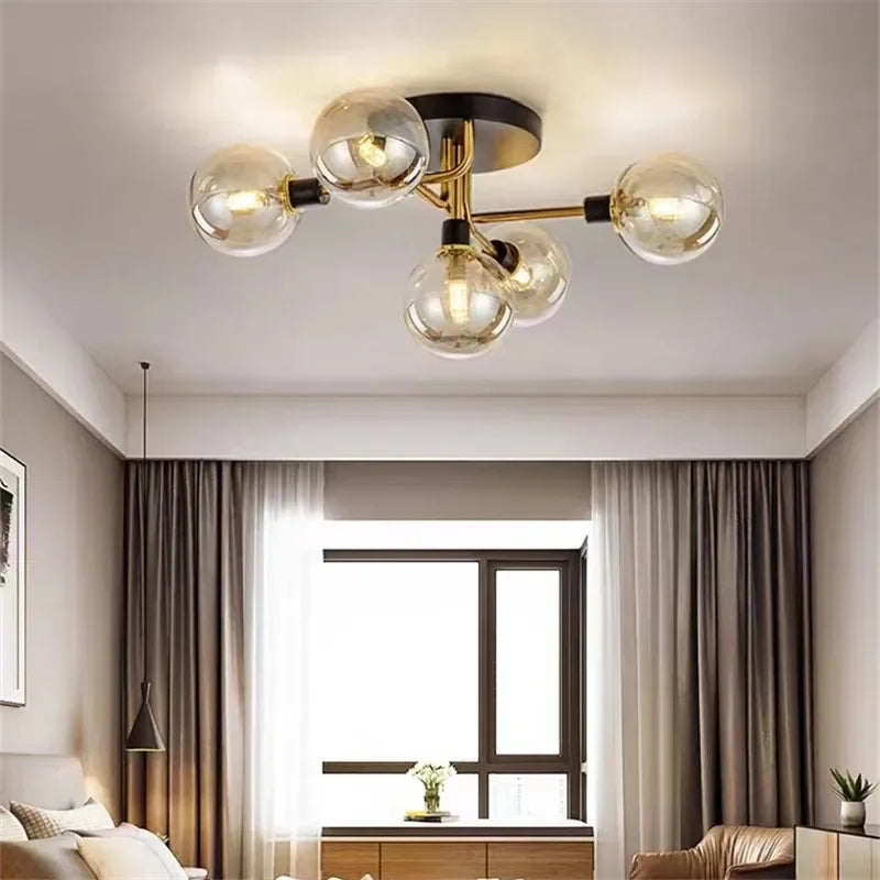 plafonnier nordique led en verre et métal pour intérieur loft
