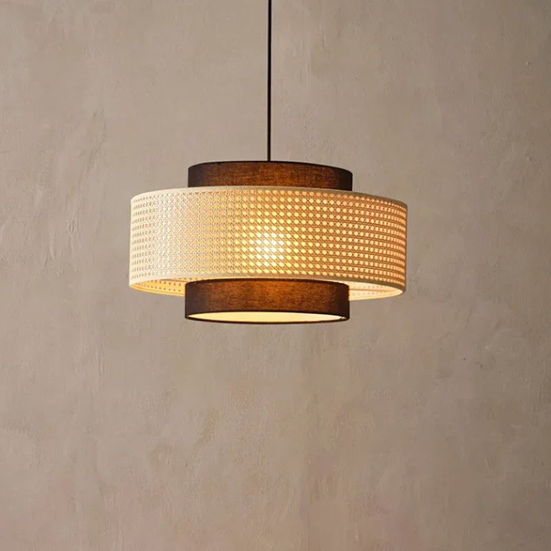 Suspension design à cannage en bambou rotin LED déco