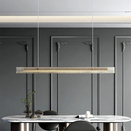 Lustre design de luxe en acier inoxydable et cristal minimaliste longue bande