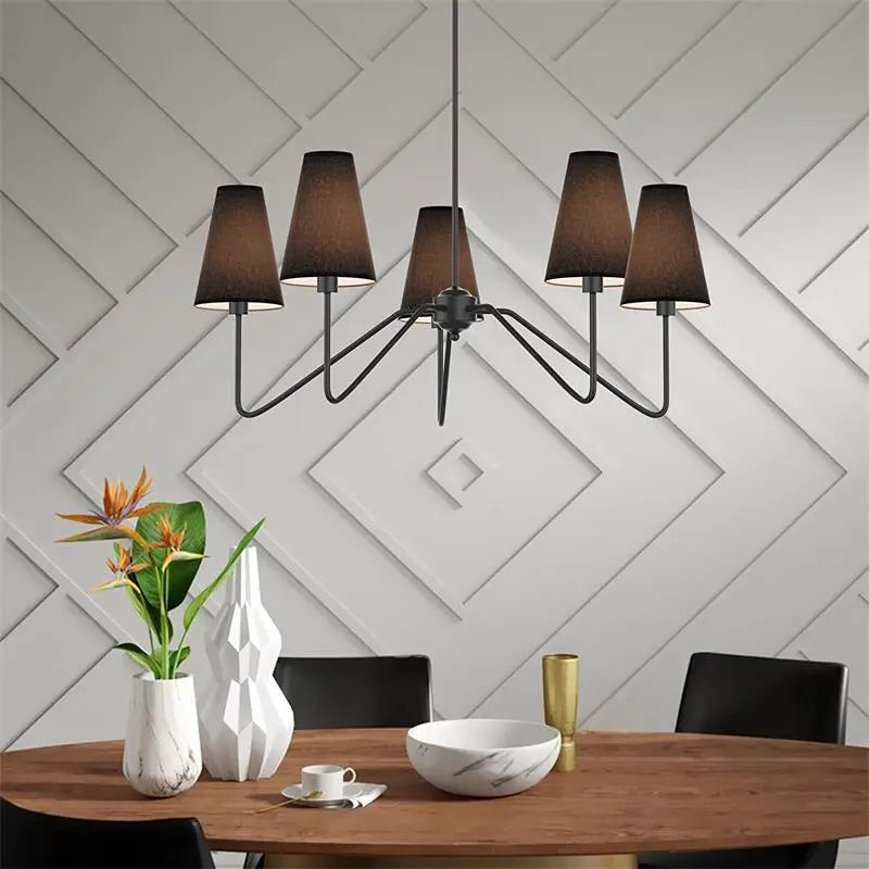 Lustres classiques or poli/noir avec abat-jour en lin blanc lustre moderne de chambre à coucher - vue 4 sur 14