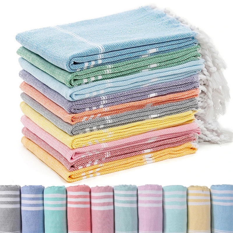 serviette de plage turque coton franges sechage rapide - vue 4 sur 7