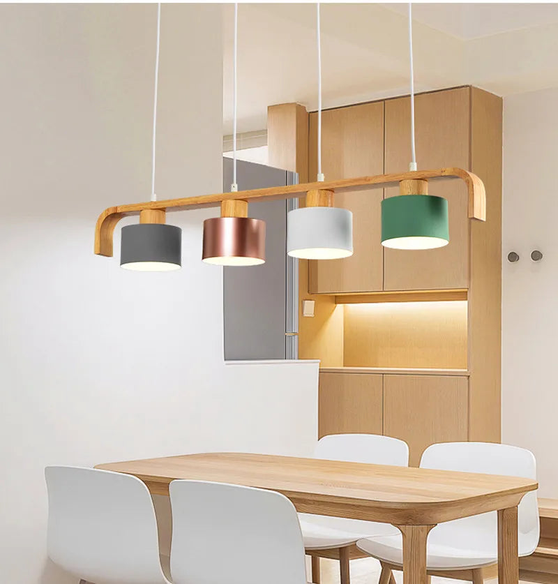 Suspension nordiques abat-jour en métal Led en bois décor à la maison lampe suspendue Restaurant café intérieur créativité lustres luminaires - vue 3 sur 16