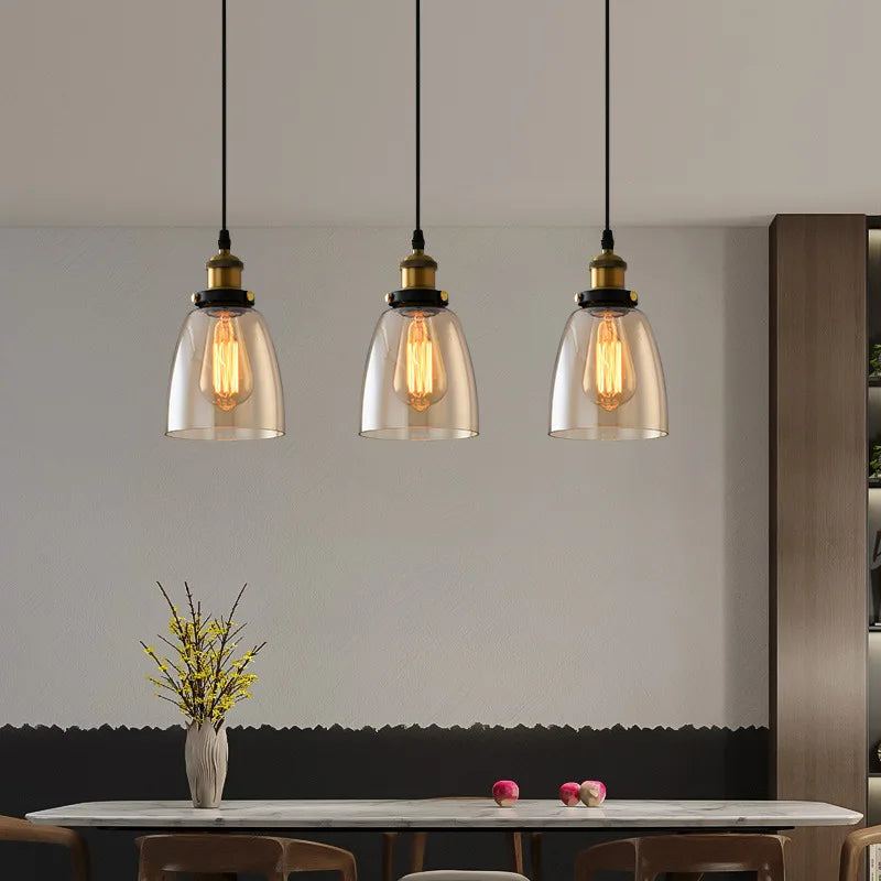 Suspension industriel vintage en verre fumé pour restaurant loft