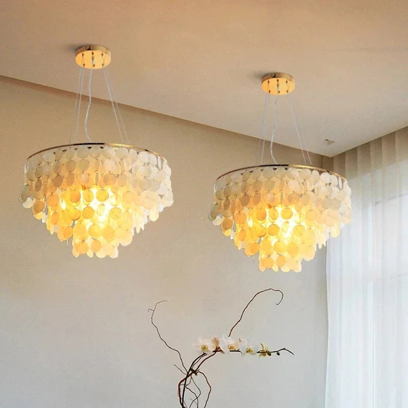 lustre nordique en coquillage avec luminaire à led - vue 5 sur 17