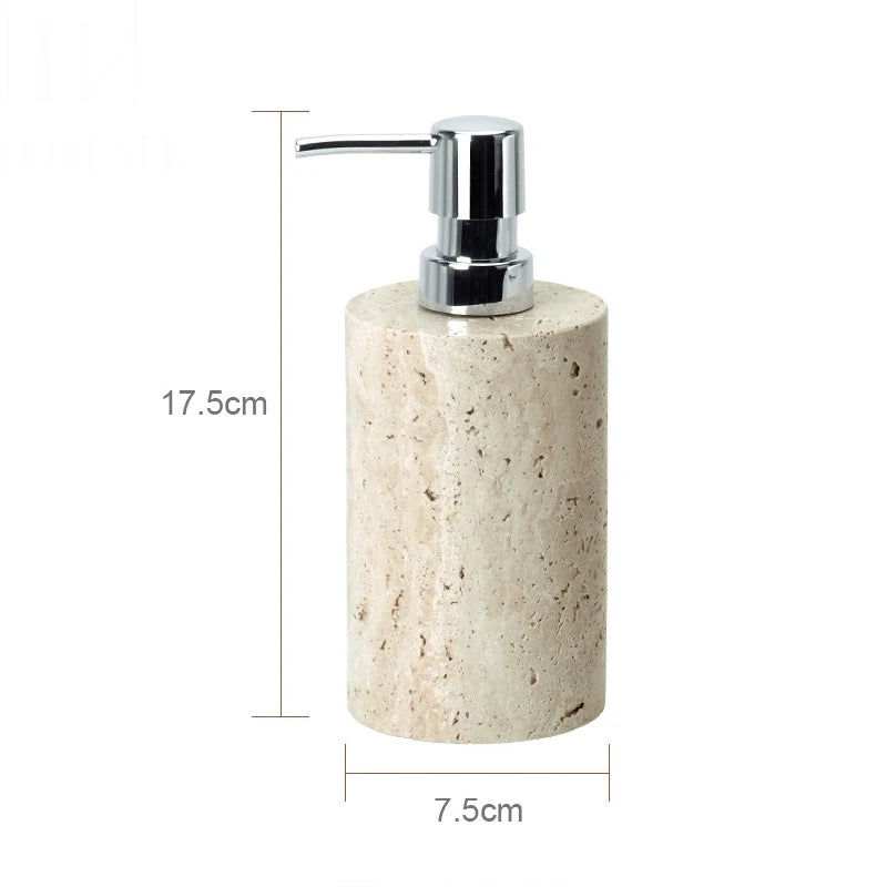 ensemble accessoires salle de bain en travertin beige naturel - vue 17 sur 28