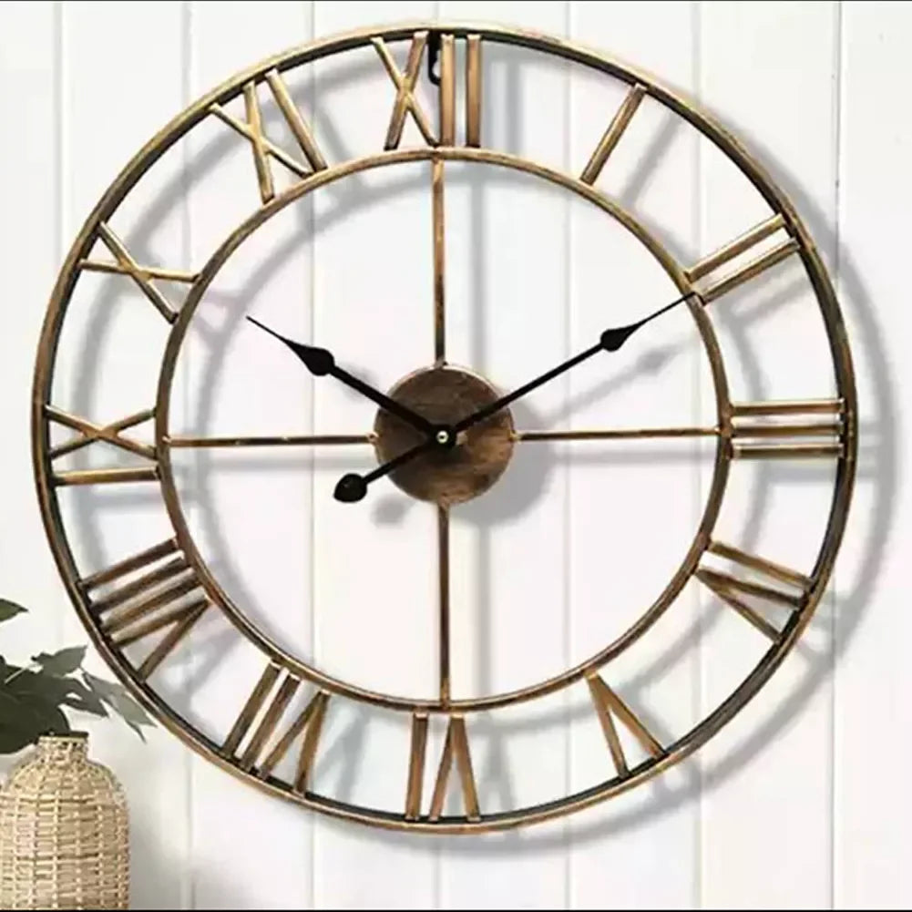 horloge murale moderne rétro en métal avec chiffres romains silencieuse - vue 5 sur 8
