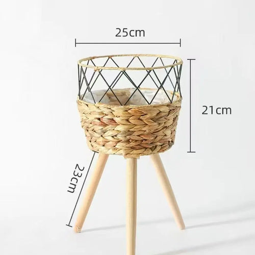 pot en bois tressé pour fleurs et rangement décoratif intérieur