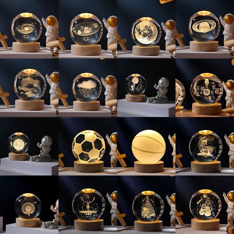 boule de cristal 3d lune galaxie décoration lumineuse pour la maison - vue 5 sur 17