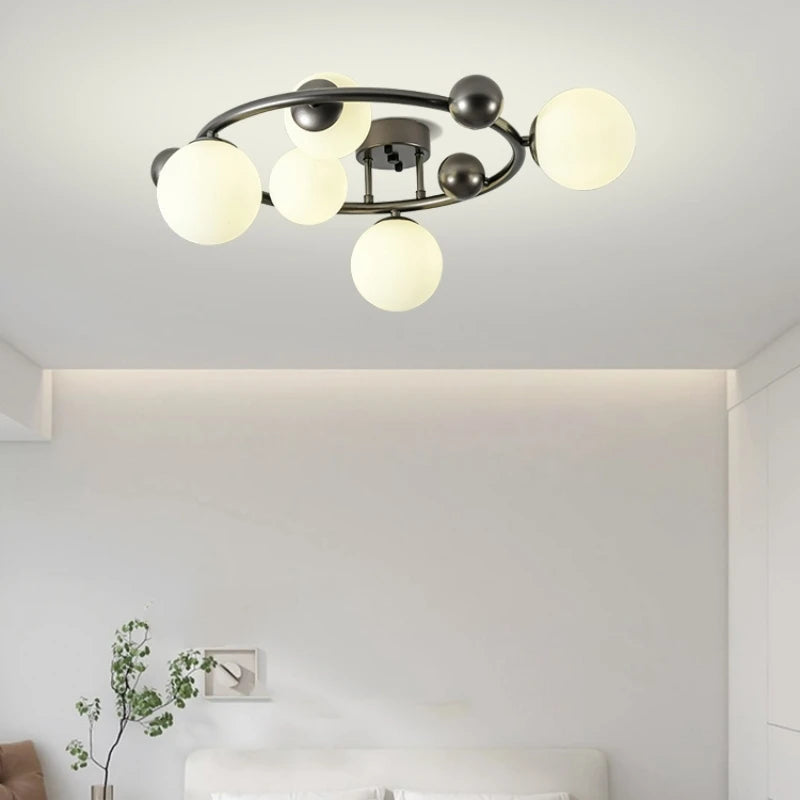 suspension moderne en métal et verre blanc design élégant et réglable - vue 5 sur 13