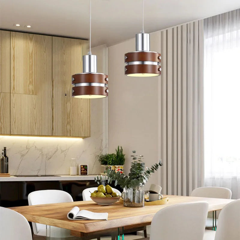 lampe led suspendue créative en bois et métal 	 style