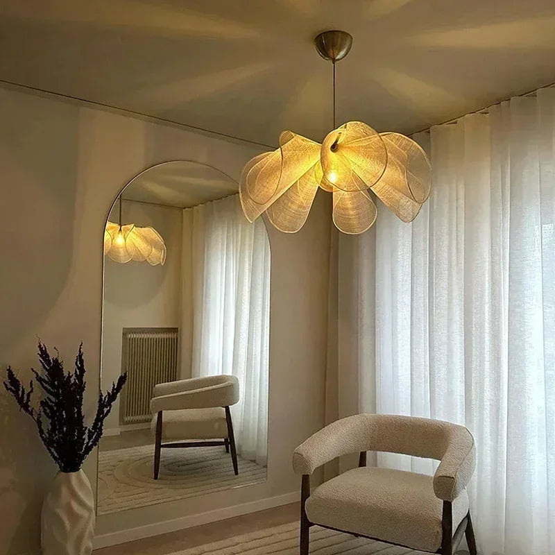 Wabi Sabi Fabric Pendant Light Flower Chandelier Suspension Hanging Light for Living Dining Room - vue 4 sur 8