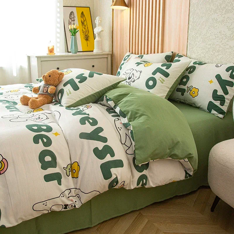 housse de couette imprimée fleurs en coton lavé