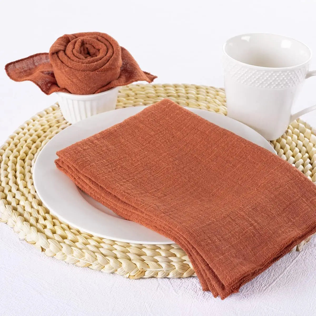 Serviette de table gaze de coton style champetre - vue 4 sur 6