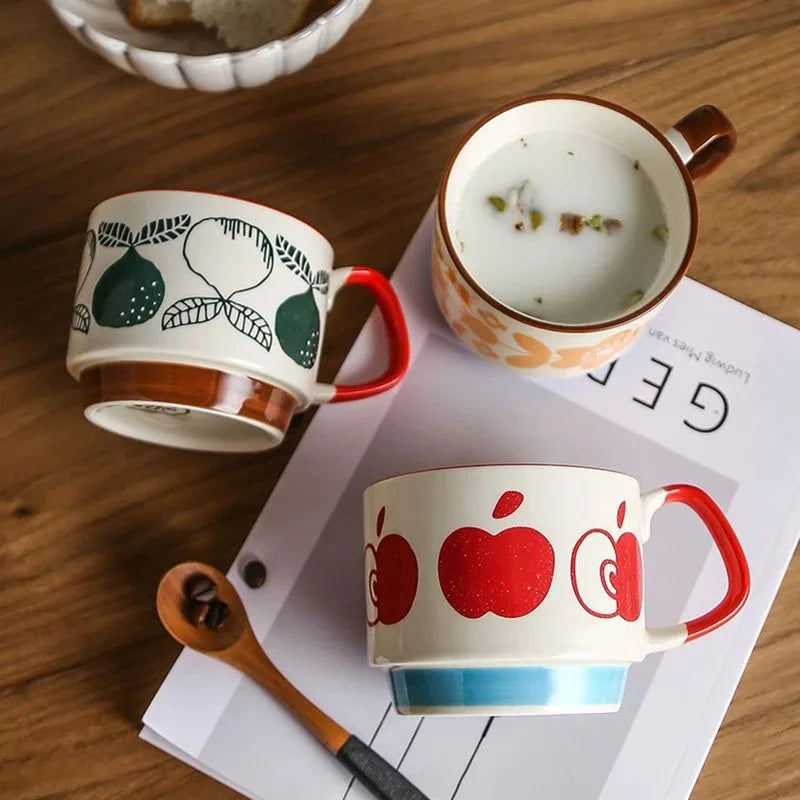 Ensemble tasses cafe ceramique motif floral japonais retro - vue 3 sur 7
