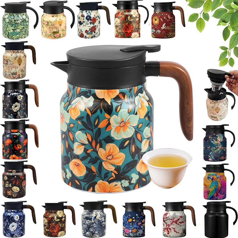 Théière isotherme florale vintage acier inox infuseur thermostat - vue 2 sur 7