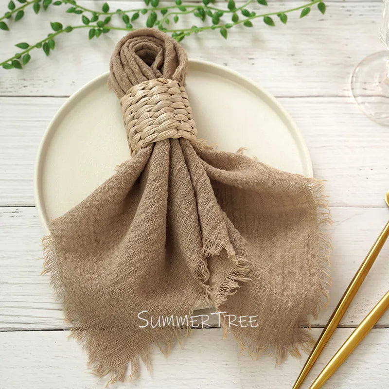 Serviette de table gaze de coton style rustique vintage - vue 3 sur 7